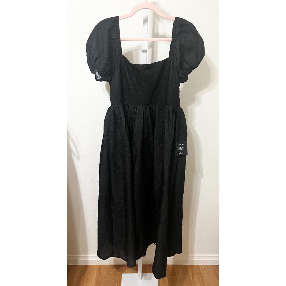 NWT Lulus Adorable Mood Black Floral Jacquard Puff Sleeve Babydoll Dress Large - Picture 5 of 10